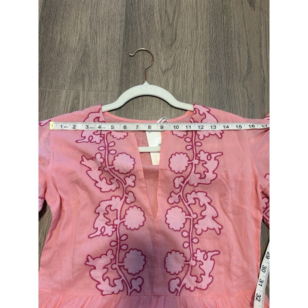 NWT OLIPHANT Pink Appliqué Floral Flirty Tangier V-Neck Tuckernuck Maxi Dress XS - Picture 11 of 13